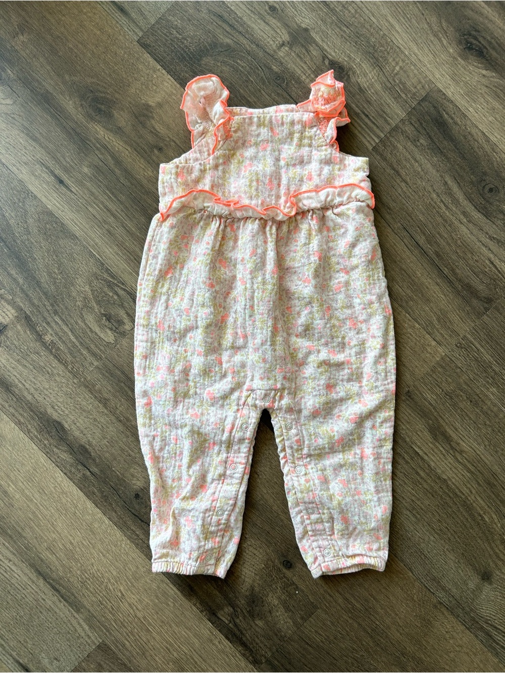 cloud island Floral Ruffle Romper in Pink and Coral Trim